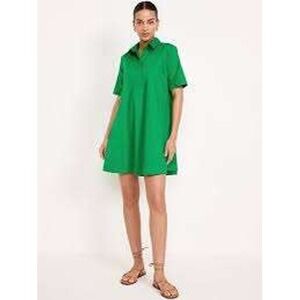 Old Navy Kelly Green Cotton Short Sleeve Collared Mini Shirt Dress Pockets XL
